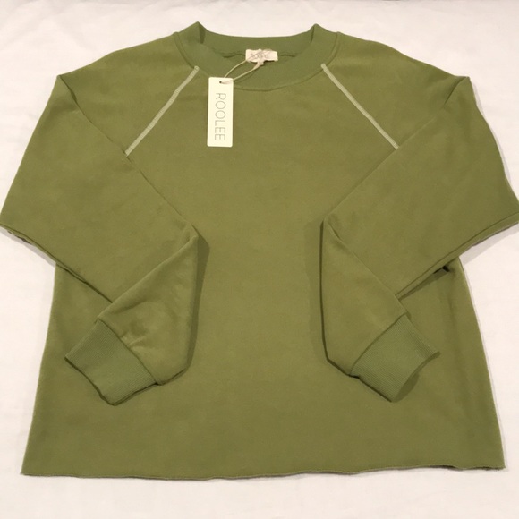NEW! Roolee Crew Neck Sweatshirt Avocado Green White Stitching M - Picture 1 of 15